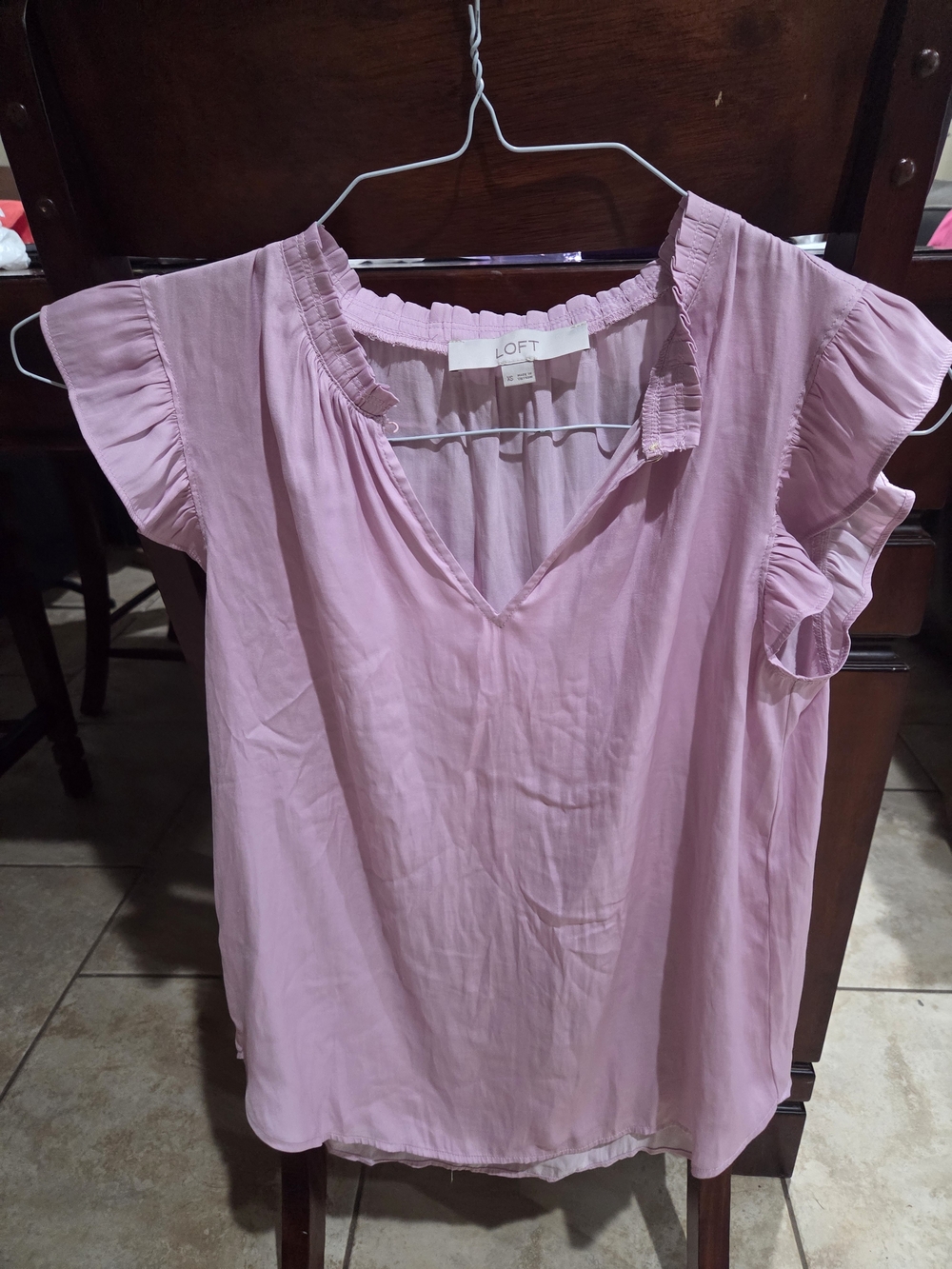 LOFT Light Pink Ruffle Sleeve V-Neck Blouse